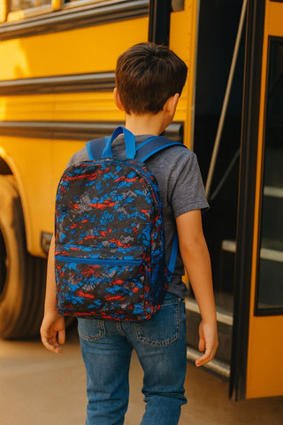 Stealth Strike 16” Blue Red Camo Backpack – Bold Rugged School Gear for Boys