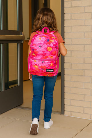 Pink Floral 18” Backpack with Built-In Bluetooth Speaker – Stylish & Tech-Savvy School Bag for Girls