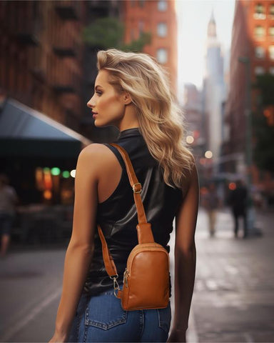 Unisex Real Leather Sling Bag Fanny Crossbody