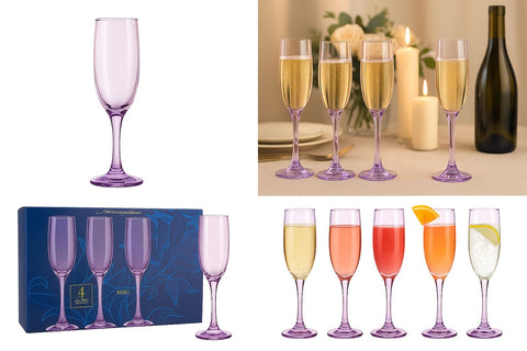 Epure Glassware – Superior Purple Champagne Flutes, 6.5 oz – Set of 4