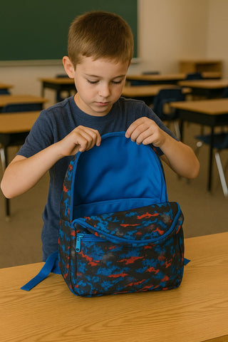 Stealth Strike 16” Blue Red Camo Backpack – Bold Rugged School Gear for Boys