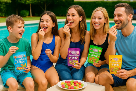 Freeze Dried Candy – 5 Flavor Variety Pack Crunchy Peach Rings, Watermelon, Puffs, Worms & Burger Candy (1.7oz Each) – Sweet, Crunchy Treat for School, Family, Birthdays & Party Favors