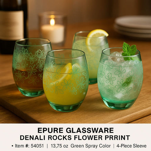 Epure Glassware – Denali Rocks Flower Print Cups (Set of 4)