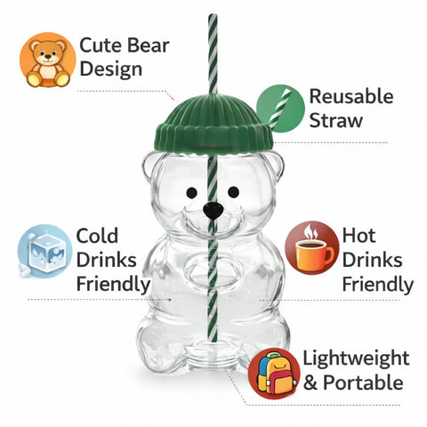 Cute Bear Reusable Cup with Straw