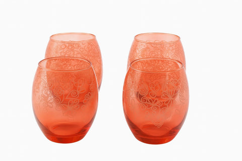 Epure Glassware – Denali Rocks 13.75 oz Red Spray Color with Flower Print Cups (Set of 4)