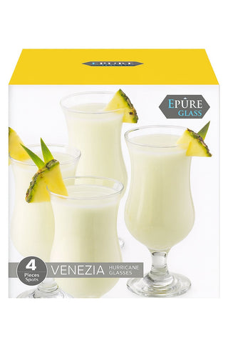Epure Glass Venezia Pina Colada Hurricane Glasses- Set of 4
