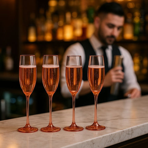 Epure Superior Flute – 6.5 oz Red Spray Champagne Glasses Set of 4