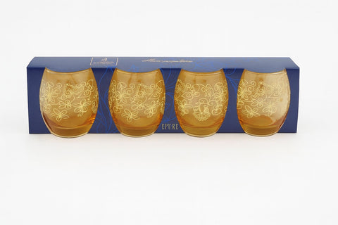 Epure Glassware – Denali Rocks Amber Flower Print Glasses (Set of 4)