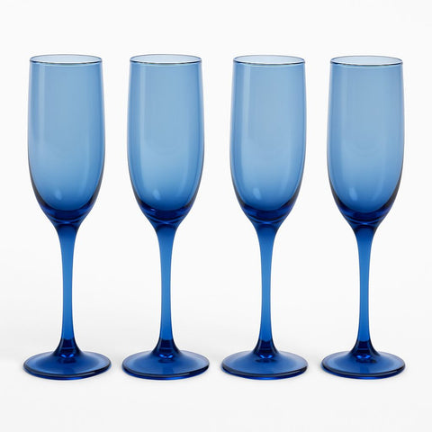 Epure Glassware – Superior Blue 6.5oz Champagne Flutes Glasses Set of 4
