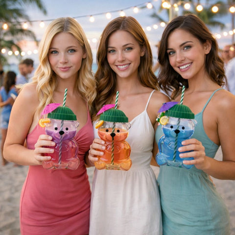 Cute Bear Reusable Cup with Straw