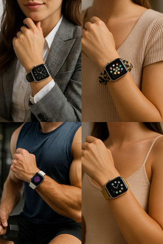 GEN TEK 6-Pack Watch Band Bundle – Mesh, Leather & Scrunchie Collection (42/44/45mm)