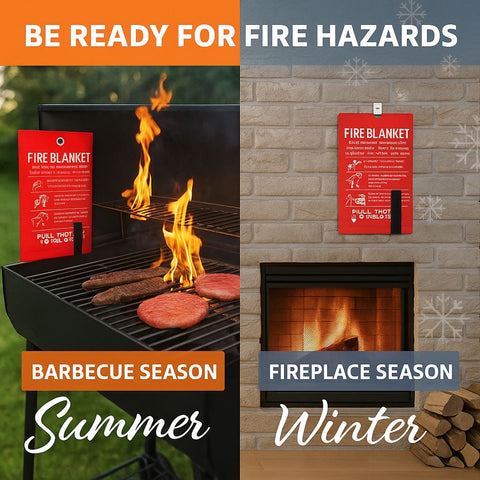 2-Pack Emergency Fire Blanket Set – 40” x 40” Flame-Retardant Fiberglass Safety Blankets for Kitchen, Grill, Car, RV & Home Protection