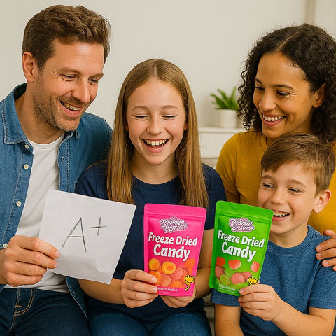 Freeze Dried Candy – 5 Flavor Variety Pack Crunchy Peach Rings, Watermelon, Puffs, Worms & Burger Candy (1.7oz Each) – Sweet, Crunchy Treat for School, Family, Birthdays & Party Favors