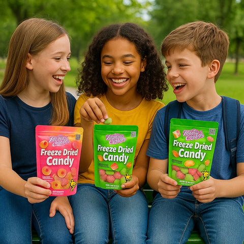 Freeze Dried Candy – 5 Flavor Variety Pack Crunchy Peach Rings, Watermelon, Puffs, Worms & Burger Candy (1.7oz Each) – Sweet, Crunchy Treat for School, Family, Birthdays & Party Favors