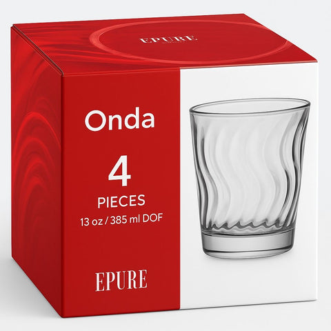 Epure ONDA DOF Tumbler 13 oz. Glass Cups - Set of 4