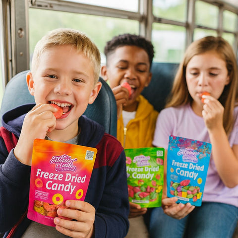 Freeze Dried Candy – 5 Flavor Variety Pack Crunchy Peach Rings, Watermelon, Puffs, Worms & Burger Candy (1.7oz Each) – Sweet, Crunchy Treat for School, Family, Birthdays & Party Favors