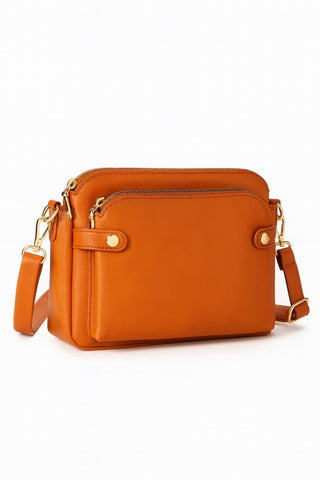 Women’s Triple-Zip Crossbody Bag – Classic PU Leather Shoulder Purse with Adjustable Strap | Lightweight, Multi-Compartment Travel Handbag