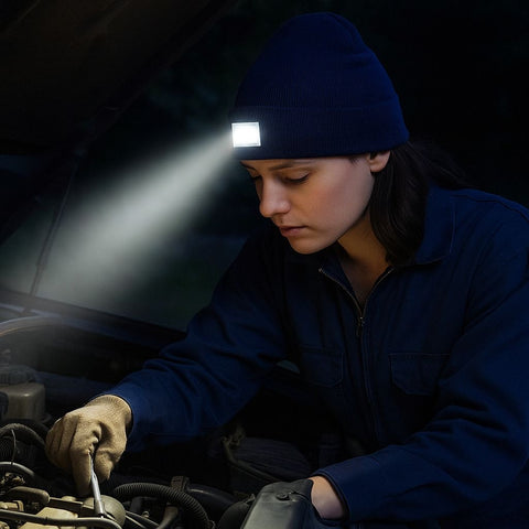Unisex LED Beanie Hat with Rechargeable Headlamp – Hands-Free Light for Outdoor, Work & Everyday Use