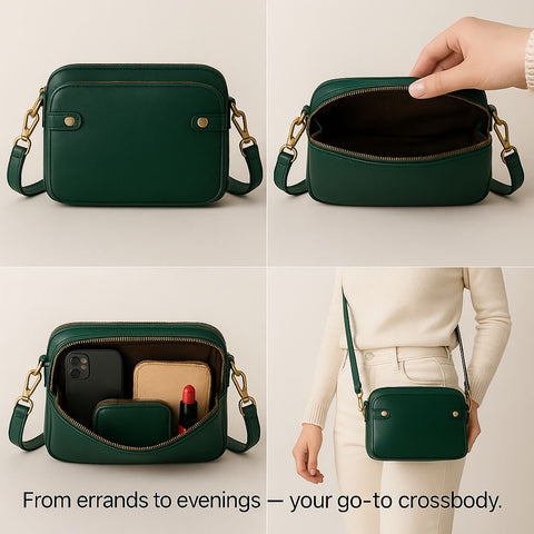 Women’s Triple-Zip Crossbody Bag – Classic PU Leather Shoulder Purse with Adjustable Strap | Lightweight, Multi-Compartment Travel Handbag