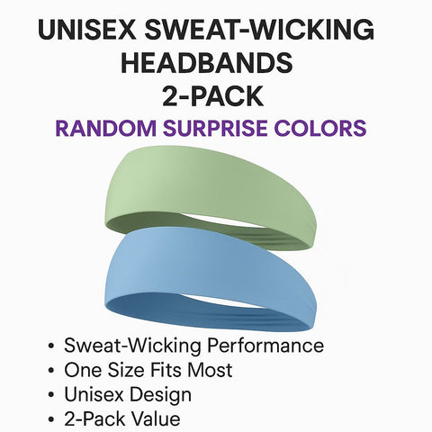 Unisex Sweat-Wicking Headbands – 2 Pack (Random Surprise Colors)