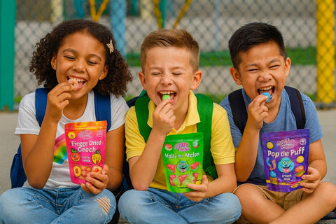 Freeze Dried Candy – 5 Flavor Variety Pack Crunchy Peach Rings, Watermelon, Puffs, Worms & Burger Candy (1.7oz Each) – Sweet, Crunchy Treat for School, Family, Birthdays & Party Favors