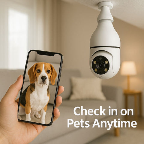 5G WiFi Bulb E27 Security Camera – 1080P HD, Full-Color Night Vision, Motion Detection, Auto Tracking, Two-Way Audio, Indoor Smart Surveillance with 16GB/32GB/64GB Storage