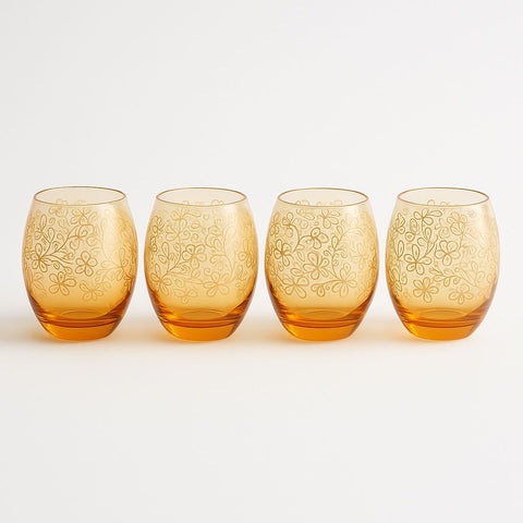 Epure Glassware – Denali Rocks Amber Flower Print Glasses (Set of 4)