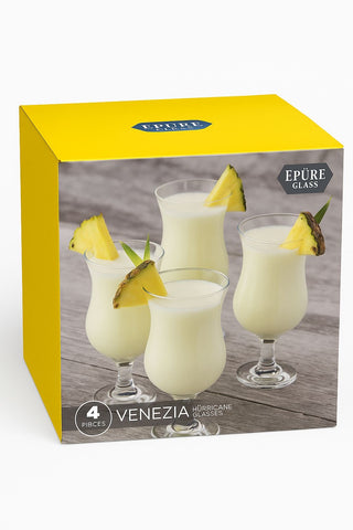 Epure Glass Venezia Pina Colada Hurricane Glasses- Set of 4