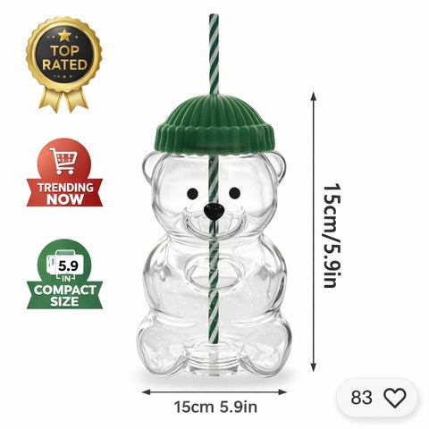 Cute Bear Reusable Cup with Straw