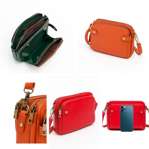 Women’s Triple-Zip Crossbody Bag – Classic PU Leather Shoulder Purse with Adjustable Strap | Lightweight, Multi-Compartment Travel Handbag