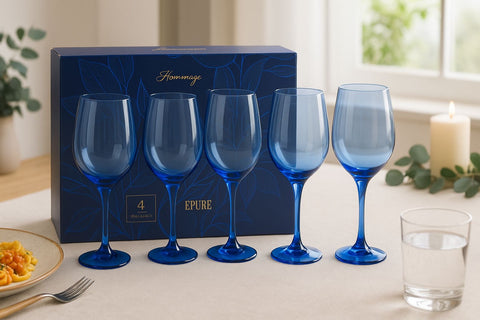 Epure Superior Blue Wine Glass Set – 16.5oz (490ml) – Elegant 4-Piece SleeveEpure Superior Blue Wine Glass Set – 16.5oz (490ml) – Elegant 4-Piece Sleeve