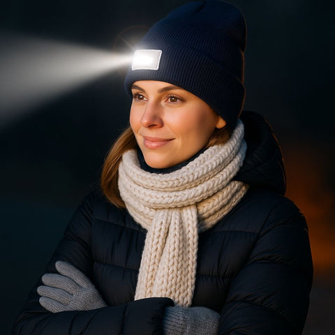 Unisex LED Beanie Hat with Rechargeable Headlamp – Hands-Free Light for Outdoor, Work & Everyday Use