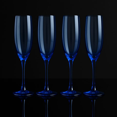 Epure Glassware – Superior Blue 6.5oz Champagne Flutes Glasses Set of 4