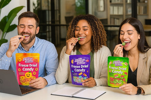 Freeze Dried Candy – 5 Flavor Variety Pack Crunchy Peach Rings, Watermelon, Puffs, Worms & Burger Candy (1.7oz Each) – Sweet, Crunchy Treat for School, Family, Birthdays & Party Favors