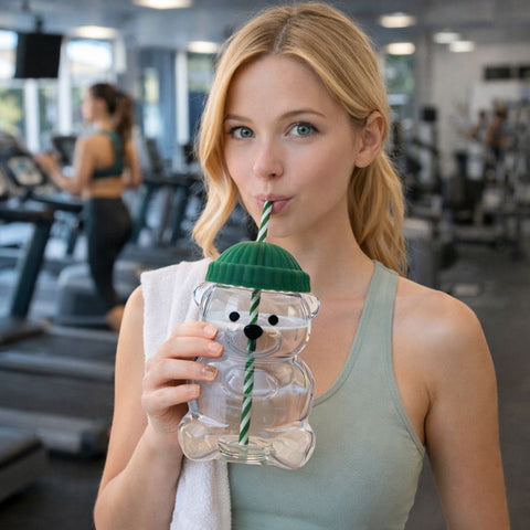 Cute Bear Reusable Cup with Straw