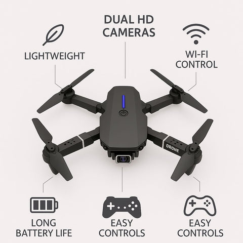 Foldable Dual Camera Drone with Remote Controller – Compact Design, Wi-Fi Control & Long Battery Life