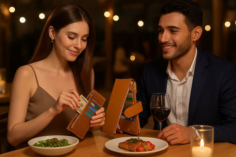 Genuine Leather Folding Snap Wallet – 19 Card Slots with Dual Zipper Pocket and ID Card Slot