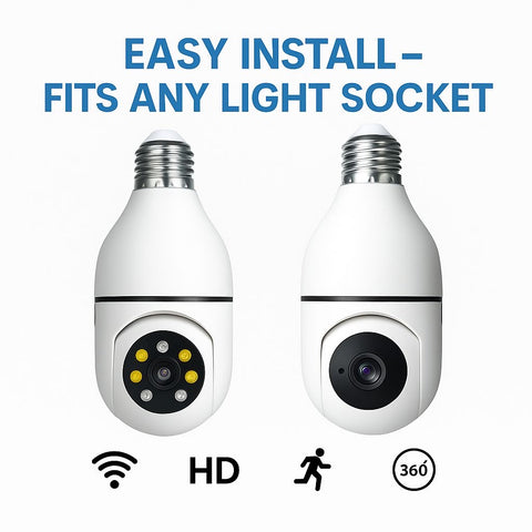 5G WiFi Bulb E27 Security Camera – 1080P HD, Full-Color Night Vision, Motion Detection, Auto Tracking, Two-Way Audio, Indoor Smart Surveillance with 16GB/32GB/64GB Storage