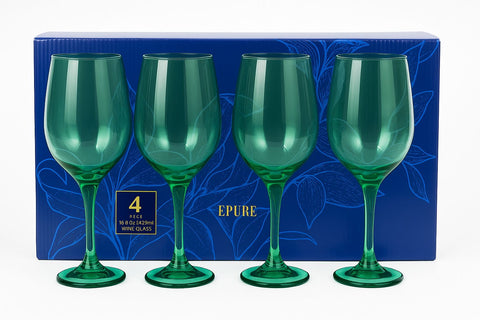 Epure Glassware – Superior Wine Glasses, 16.5oz (490ml) – Green Spray Color, 4-Piece Sleeve