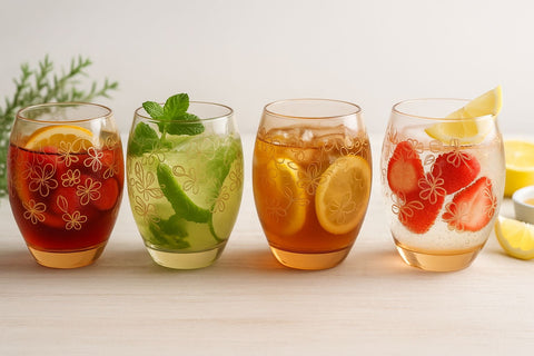 Epure Glassware – Denali Rocks Amber Flower Print Glasses (Set of 4)