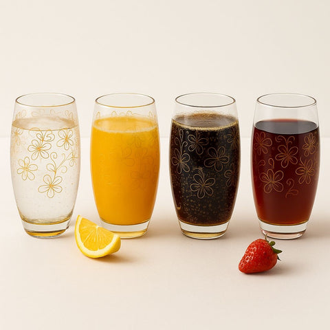 Epure Glassware – 17oz Amber Floral Design Cooler Glasses (Set of 4)