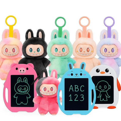 Kids LCD Drawing Tablet with Labubu Design Doll – Random Color Plush + Pig or Robot Style Tablet (Surprise Combo!)