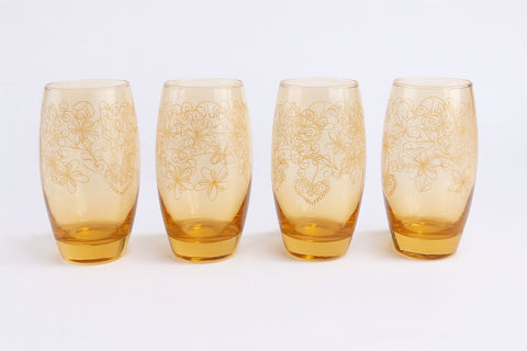 Epure Glassware – 17oz Amber Floral Design Cooler Glasses (Set of 4)