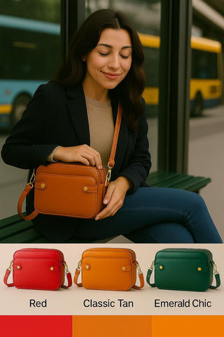 Women’s Triple-Zip Crossbody Bag – Classic PU Leather Shoulder Purse with Adjustable Strap | Lightweight, Multi-Compartment Travel Handbag