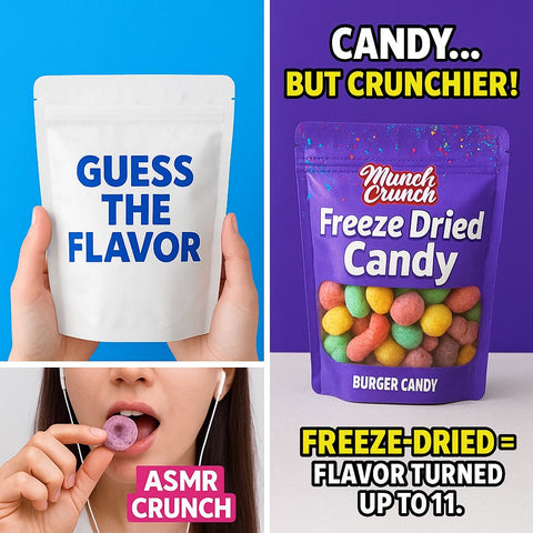 Freeze Dried Candy – 5 Flavor Variety Pack Crunchy Peach Rings, Watermelon, Puffs, Worms & Burger Candy (1.7oz Each) – Sweet, Crunchy Treat for School, Family, Birthdays & Party Favors