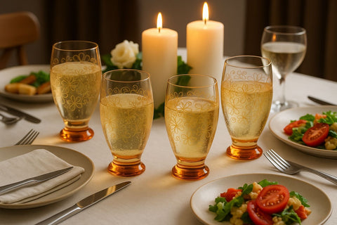 Epure Glassware – 17oz Amber Floral Design Cooler Glasses (Set of 4)