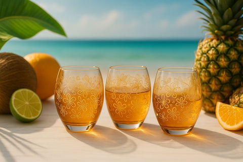Epure Glassware – Denali Rocks Amber Flower Print Glasses (Set of 4)