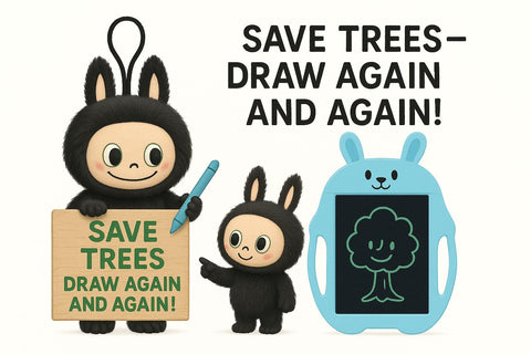 Kids LCD Drawing Tablet with Labubu Design Doll – Random Color Plush + Pig or Robot Style Tablet (Surprise Combo!)