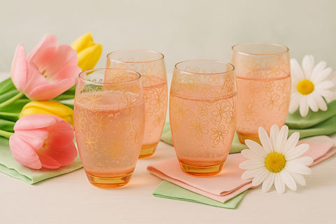 Epure Glassware – 17oz Amber Floral Design Cooler Glasses (Set of 4)