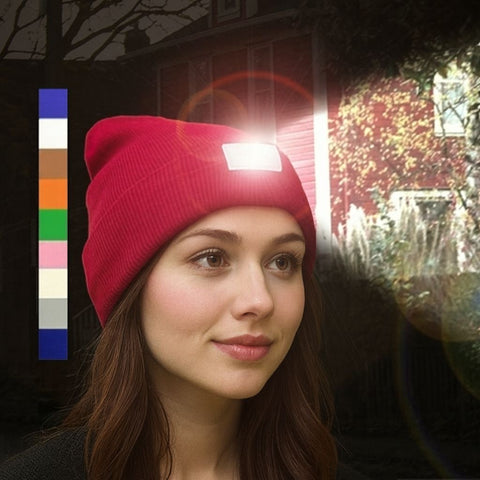 Unisex LED Beanie Hat with Rechargeable Headlamp – Hands-Free Light for Outdoor, Work & Everyday Use